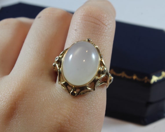 Vintage 9k Gold Natural Moonstone with Small Diam… - image 1