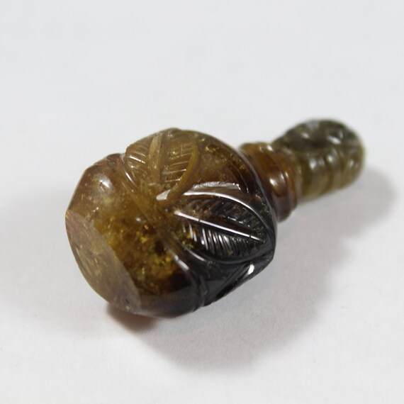Antique Carved Leaf Tourmaline Tiny Perfume/Sniff… - image 5