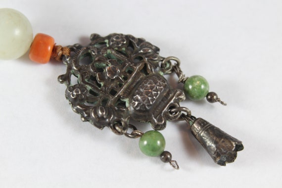 Antique Chinese Qing Dynasty Sterling Silver Jade… - image 4