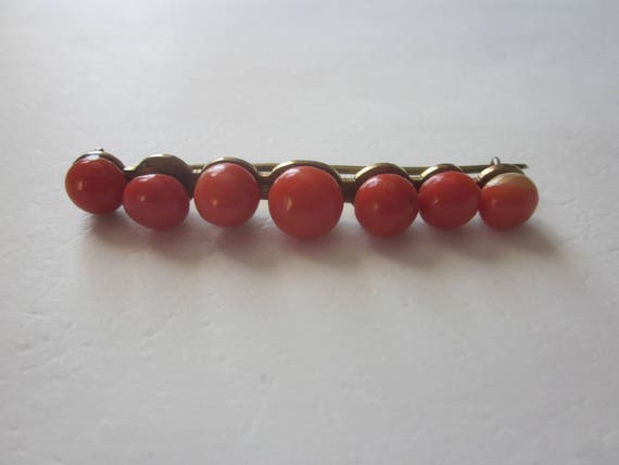 Antique Victorian 10k Gold Big Orange Coral Brooch - image 2