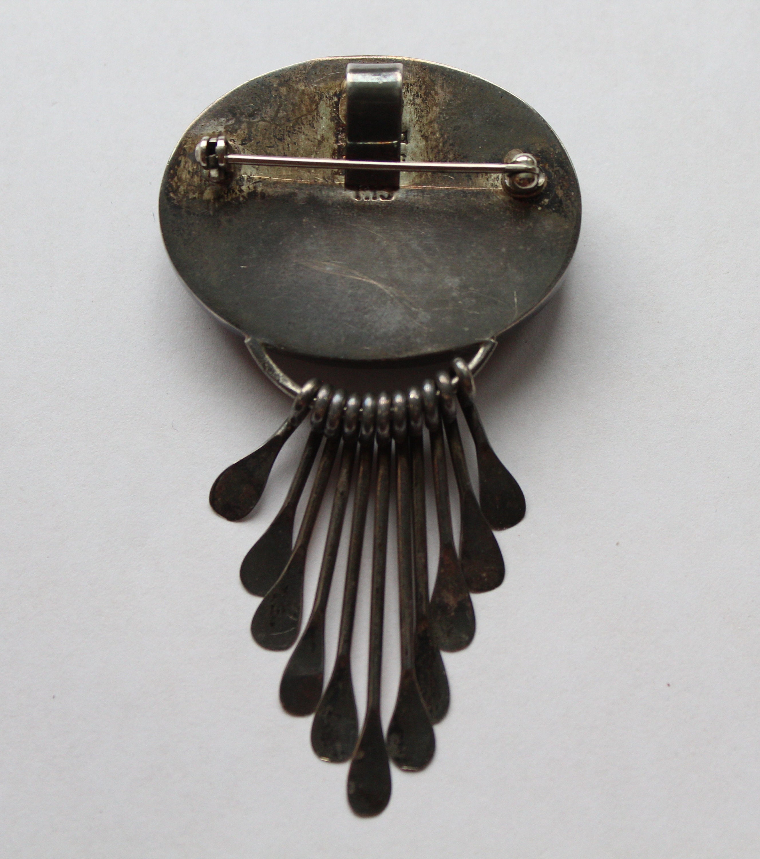 Vintage Sterling Silver Mexican Black Onyx Pendant/pin