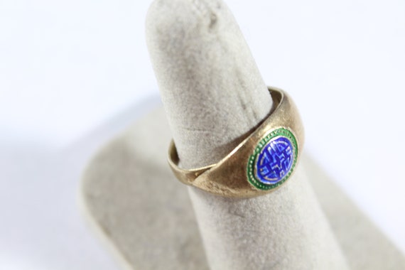 Matte Gold Enamel Ring - Retro Chinese Style Statement Jewelry
