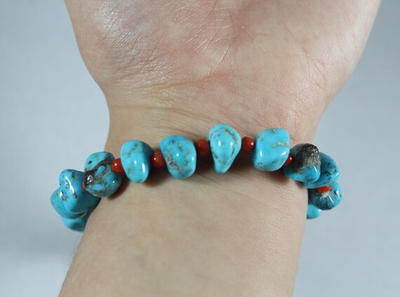 Vintage Natural Turquoise and Coral Beaded Bracel… - image 2