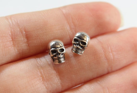 Vintage Sterling Silver Skull Skeleton Small Earr… - image 3