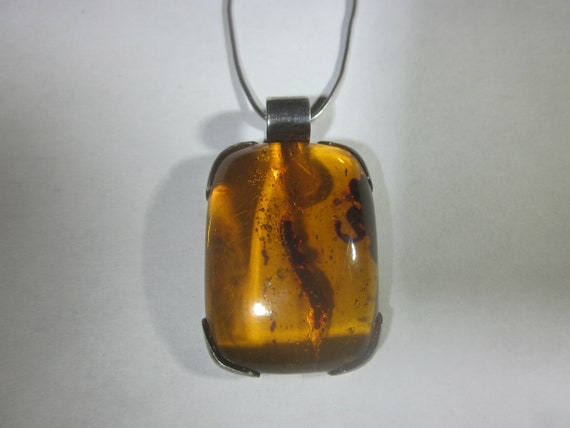 Vintage Sterling Silver Baltic Honey Amber Pendant - image 2