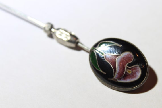 Antique Art Deco Enamel Sterling Silver Flower Pi… - image 2