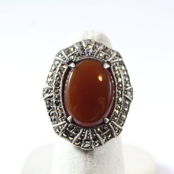 Antique Sterling Silver Natural Carnelian Marcasi… - image 3