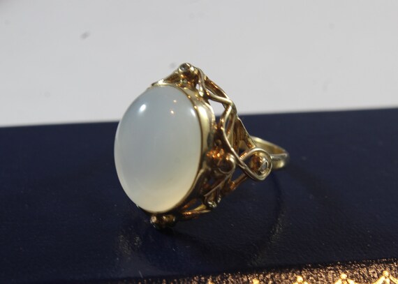 Vintage 9k Gold Natural Moonstone with Small Diam… - image 3