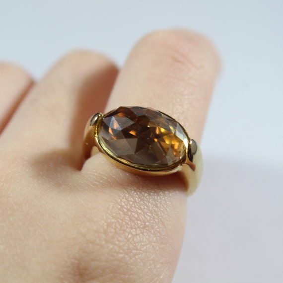 14k Gold Oval Shape Faceted Citrine Ring 5.5US - image 2