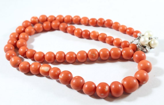 Antique 14k Gold Natural Orange Coral with Pearl … - image 2