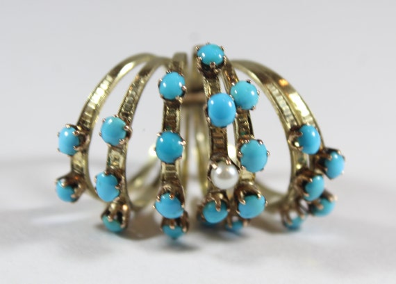 Antique 14k Gold Natural Kingman Turquoise Seed P… - image 3