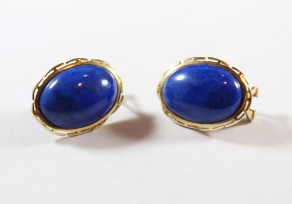 Vintage 14k Gold Natural Lapis Earring - image 3