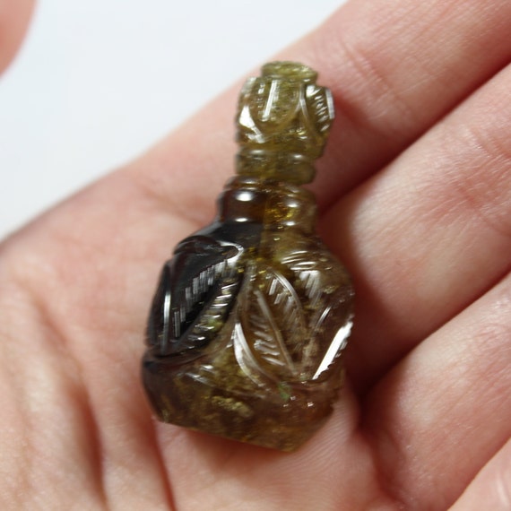 Antique Carved Leaf Tourmaline Tiny Perfume/Sniff… - image 3