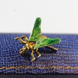 Vintage 14k Gold Green Enamel Fly Bug Brooch image 1