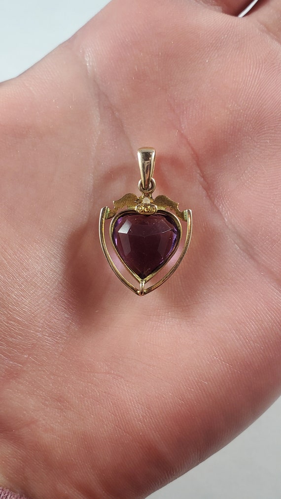 Antique 9k Amethyst Pearl Small Pendant - image 3