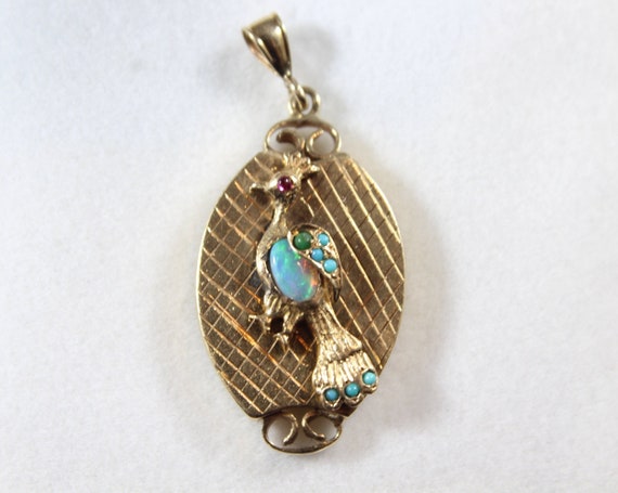 Antique 14k Gold Natural Opal with Turquoise and … - image 3