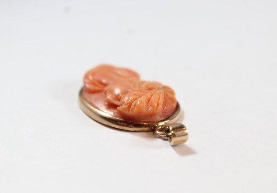 Antique 14k Gold Carved Cameo Lady Salmon Coral P… - image 5