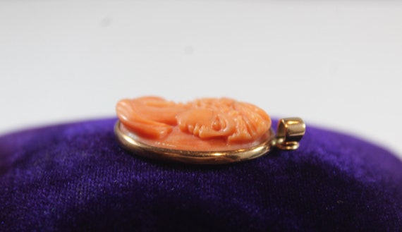 Antique 14k Gold Carved Cameo Lady Salmon Coral P… - image 4