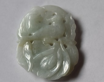 Antique Chinese Carved Two Bird and Flower Plant Natural Light Jade Pendant