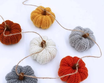 Halloween Crochet Pumpkin Garland:, Handmade Fall Thanksgiving Decor