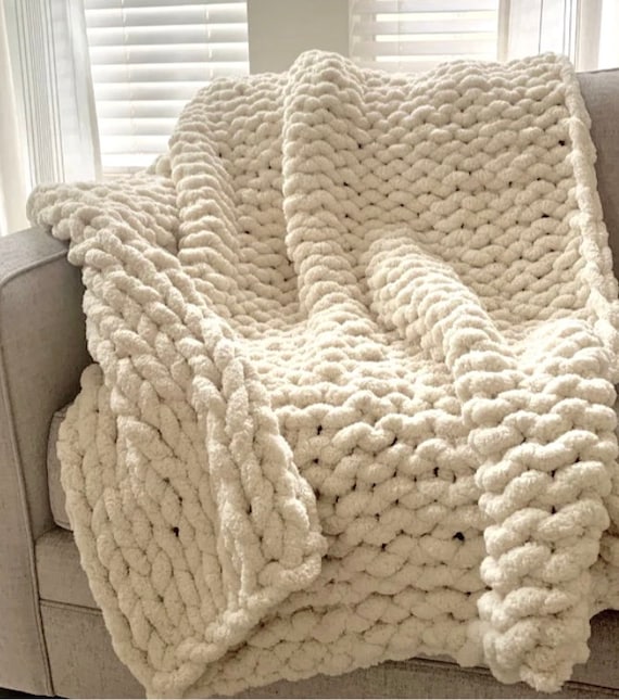 Chunky Blanket Hand Knit Chenille Yarn - Etsy