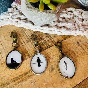 Bag Charm ,Goth Crow Zipper Pull for Purse, Cute Backpack Charms, Unique Handbag Jewelry, Antiqued  Cool Victorian Keychains
