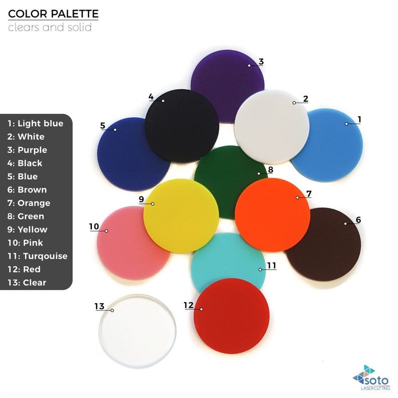 Puede incluir: Paleta de colores con 13 colores diferentes, incluyendo azul claro, blanco, morado, negro, azul, marr&oacute;n, naranja, verde, amarillo, rosa, turquesa, rojo y transparente. Cada color est&aacute; representado por un c&iacute;rculo con un n&uacute;mero.