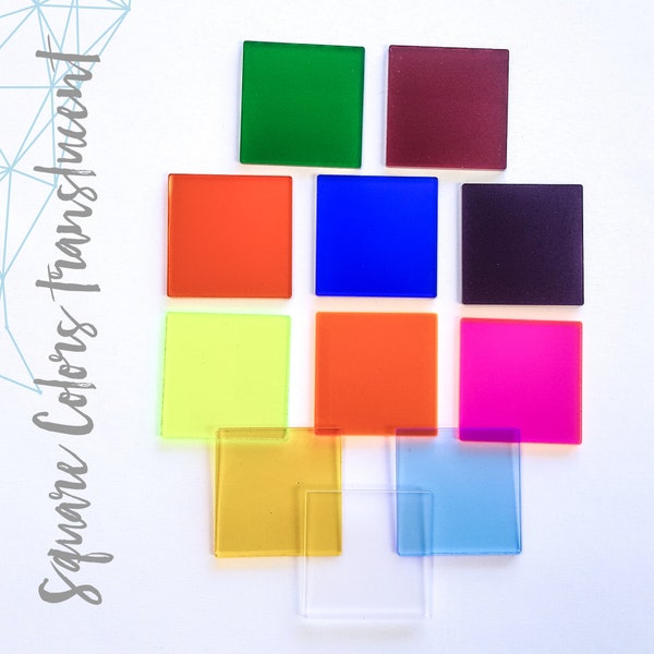 25 Acrylic Square Blanks  - ( Select size and Translucent colors)  1/8" Thick - laser cut With Polished Edges Plexiglass