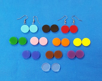 24 Units (12 Pair) Acrylic EARRINGS blanks ( 5/8" or 1" Dim) CIRCLE  shape  (select Colors & optional hole) (hardware seperate)