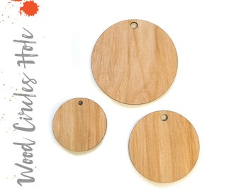 25 Wood CIRCLES With Hole   - ( Select size )  3/16" Thick - Laser cut with black edges