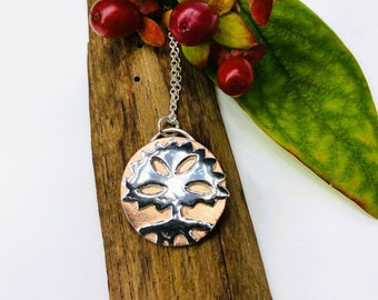 Collier pendentif arbre de vie en argent et cuivre