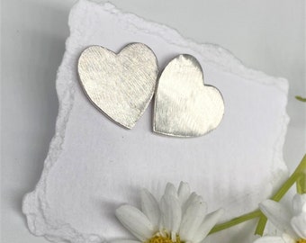 Stirling Silver Textured Heart Stud Earrings