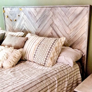 Diy cheap herringbone headboard