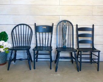 Farmhouse Chairs  set of four (4) vintage farm chairs You choose the style and finish rustic provincial dining chairs