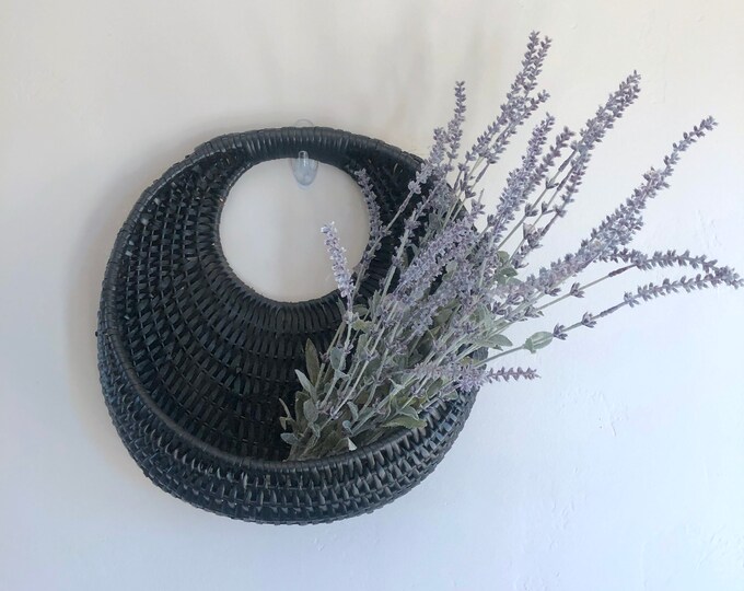 Black Wicker Hanging Basket Vintage Boho Farmhouse Etsy