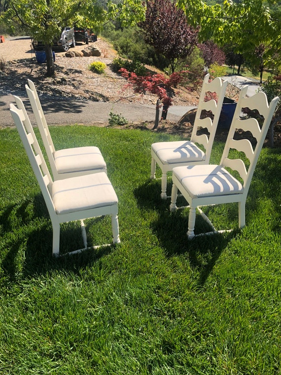 Farmhouse Dining Chairs set of four mixed vintage farm chairs Painted Aubusson Blue Dining Kitchen Rustic SOLD