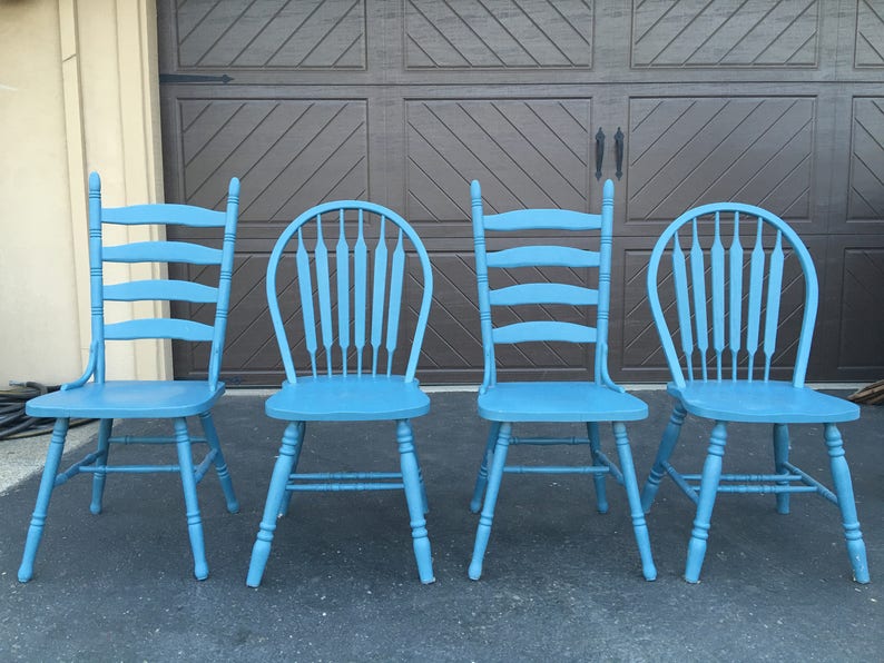 Farmhouse Chairs Set of Four Vintage Farm Chairs Painted With Etsy