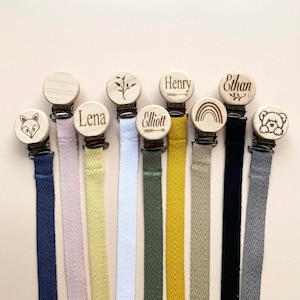 コットン製ダミークリップ、プチストラップ - ピンク、グレー、ブルーのダミークリップ - ベビーダミーチェーン - パーソナライズされたベビーギフト - よだれかけ - ダミーチェーン - おしゃぶり