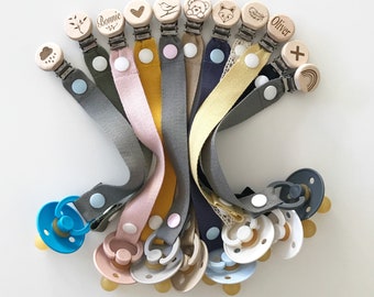 Personalised Dummy Clip, Pink, Grey, Blue Dummy Clip - Dummy chain personalised - Dummy Chain - Cotton dummy clip -BIBS - pacifier clip