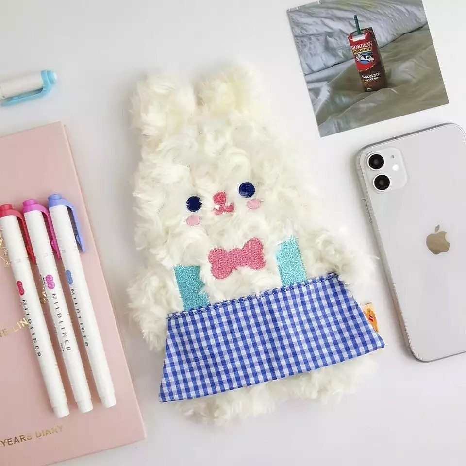 Bear & Bunny Kawaii Plush Pencil Case Cute Stationery Pencil | Etsy