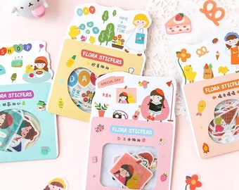 Kawaii Flower Girl Stickers Packet, Sticker Flakes, Diary Scrapbook Kawaii Sticker