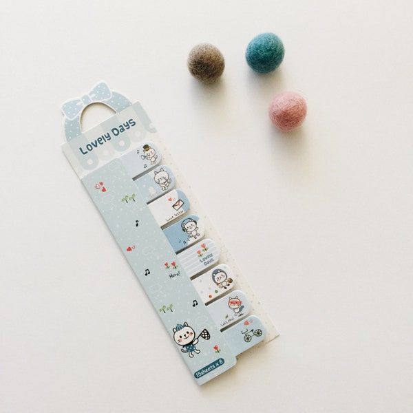 Lovely Days Cute Animal Sticky Note Stick Marker Set (Blue Cat)