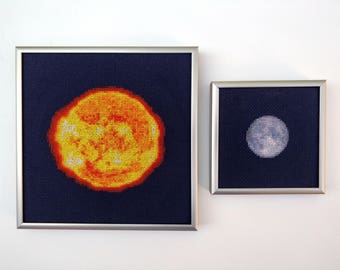 Sun and Moon Cross Stitch Patterns - Set of 2 - PDF Instant Download