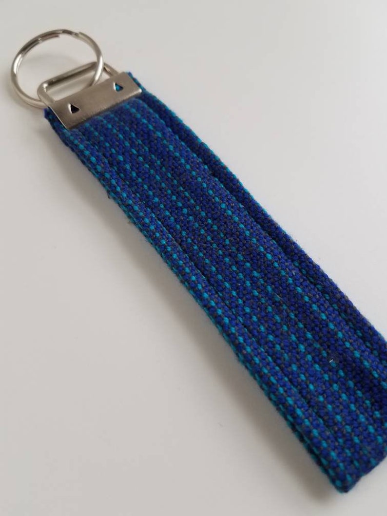 Long Keychain Key Fob Wrap Scrap Key Fob Handwoven Blue | Etsy