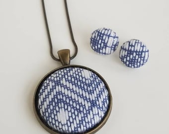 Didymos Prima, Wrap Scrap Jewelry, Necklace and Earrings Set, Waiss-Violet, Blue and White Jewelry, Geometric Necklace