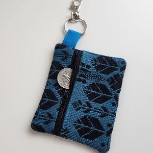 Mini monedero de monedas, bolsa de monedas de llavero, billetera pequeña, anochecer del equinoccio de Baie Slings, billetera azul, billetera reciclada
