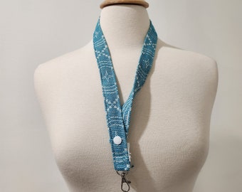 Breakaway Lanyard, Safety Lanyard, Badge Holder, Wrap Scrap Lanyard, Apple Blossom Wovens Heirloom Aquamarine, Babywearing