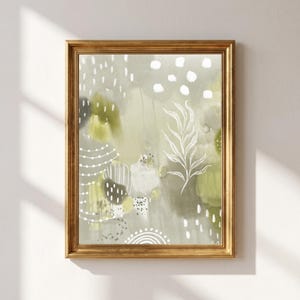 Abstract Botanical Wall Art Print, Sage Green Neutral Decor (11x14 Giclée)