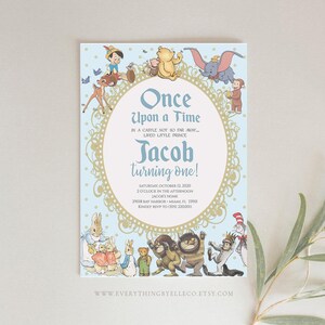 Storybook Birthday Invitation, Printable Storybook 1st Birthday Invite Blue Boy, Once Upon A Time Invitation, New Chapter Party Decor