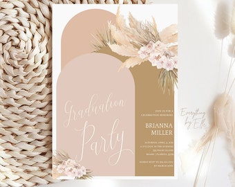 High School Graduation Invite Instant Download DIY Printable Editable F786 Boho Flowers Graduation Party Invitation Open House